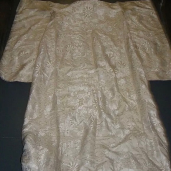 VINTAGE white/white pure silk brocade KIMONO mint! - Picture 4 of 8